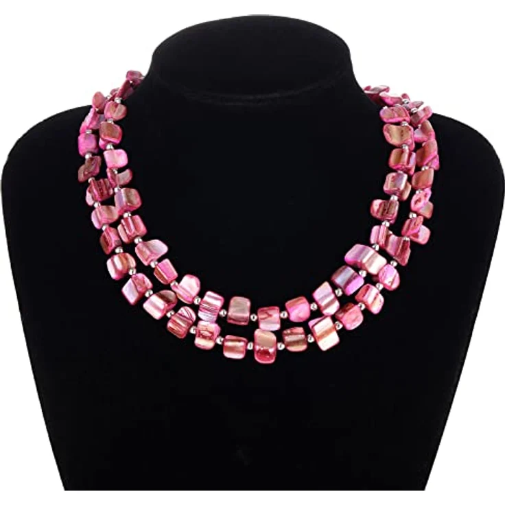Bulinlin Boho Bunte Perlenkette Damen Muschelkette, Verstellbar, 43 cm mit 7 cm Verlängerung, Hot Pink – Bild 2
