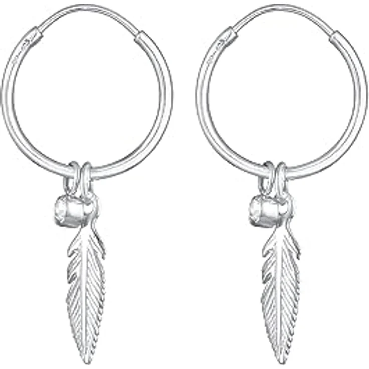 Elli Creolen Silber 925 Feder-Ohrringe mit 0,1ct Kristallen, durchmesser 20mm, handgefertigt – Bild 3