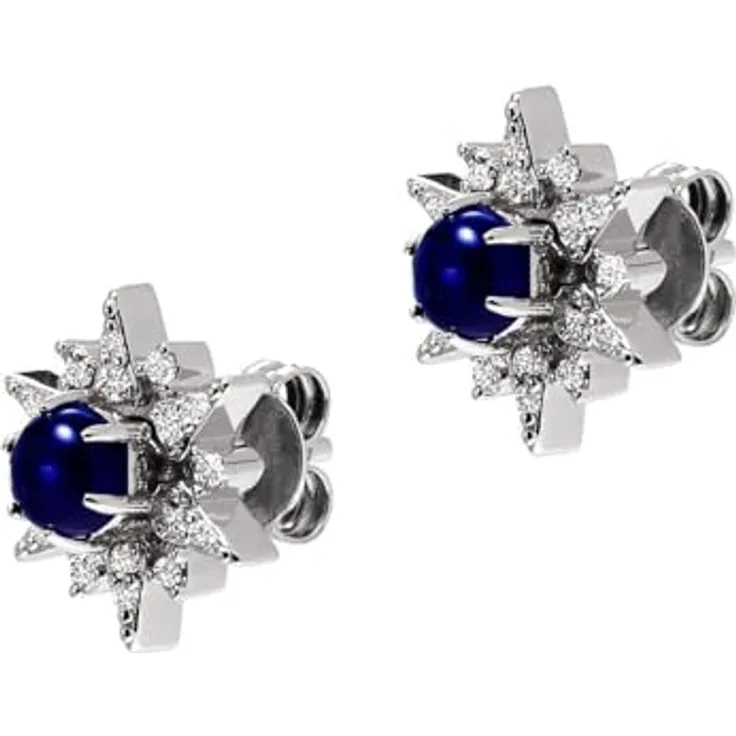 Emporio Armani Damen Ohrringe aus Edelstahl und Halbedelsteinen mit Push-Back-Verschluss, Dunkelblau