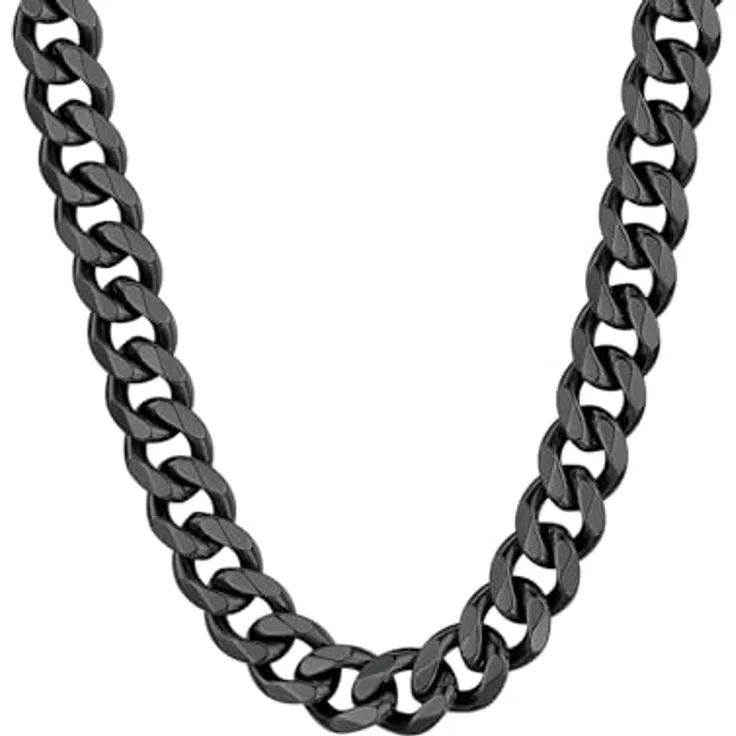 ChainsHouse Panzerkette Halskette, Edelstahl Männer Kette 12mm Glieder, 46cm, schwarz, antiallergen, Hip Hop Halsschmuck