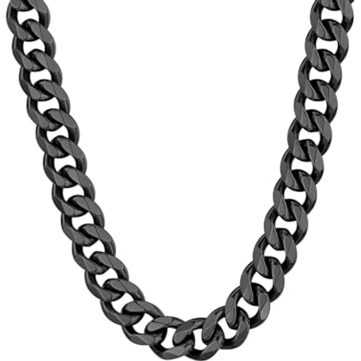 ChainsHouse Panzerkette Halskette, Edelstahl Männer Kette 12mm Glieder, 46cm, schwarz, antiallergen, Hip Hop Halsschmuck – Bild 1