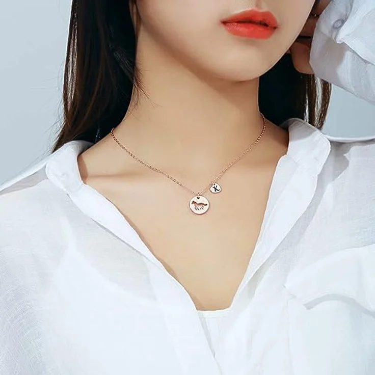 TINGN Pferde Kette Herz Buchstaben, Edelstahl Kette mit Buchstaben V, 16 Zoll mit Verlängerung, personalisierbar für Mädchen und Teenager Pferdeliebhaber Schmuck – Bild 4
