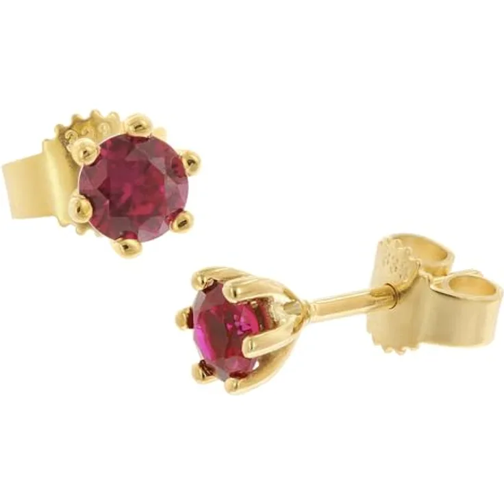 trendor Damen-Ohrringe Gold 333/8K, Ohrstecker mit synthetischem rotem Korund, 5 mm, elegantes Accessoire in Geschenkverpackung
