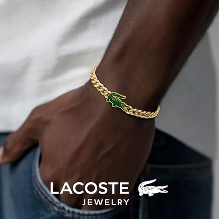 Lacoste ARTHOR Gliederarmband für Herren, Edelstahl mit Gelbgoldener IP-Beschichtung, 19 cm, Karabinerverschluss, Krokodil-Logo mit Emaille – Bild 4