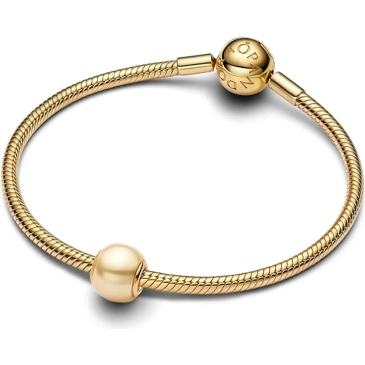 PANDORA Moments Gold-Charms, 14K vergoldetes Sterling Silber mit Kunstperle, kompatibel mit Moments Armbändern, 763781C01 – Bild 3