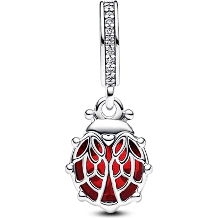 PANDORA Roter Marienkäfer Charm-Anhänger, Sterling-Silber mit schwarzer Emaille und Pavé-Verbindungsring, Moments Kollektion, 792571C01 – Bild 2