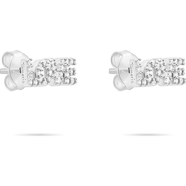 Tamaris Damen Ohrringe TJ-0704-E-09, Ohrstecker aus 925 Silber mit "LOVE" Schrift und Zirkoniasteinen, silber – Bild 2