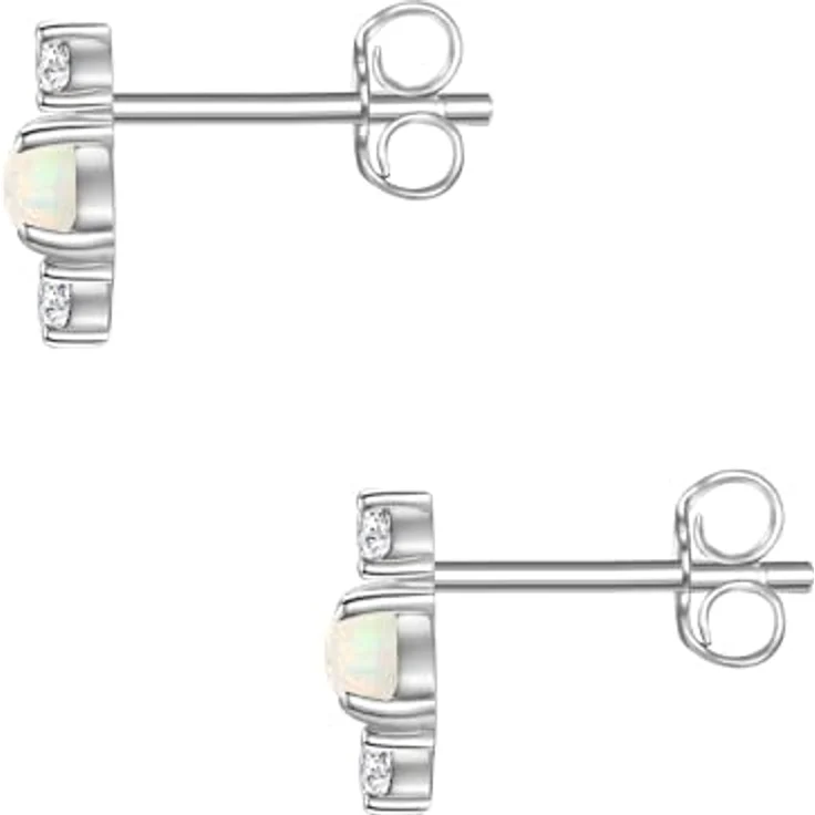 Glanzstücke München Damen Ohrstecker 925/- Sterling Silber rhodiniert mit Zirkonia und weißem Opal (synth.), Raute-Design, ca. 7 mm Höhe – Bild 2