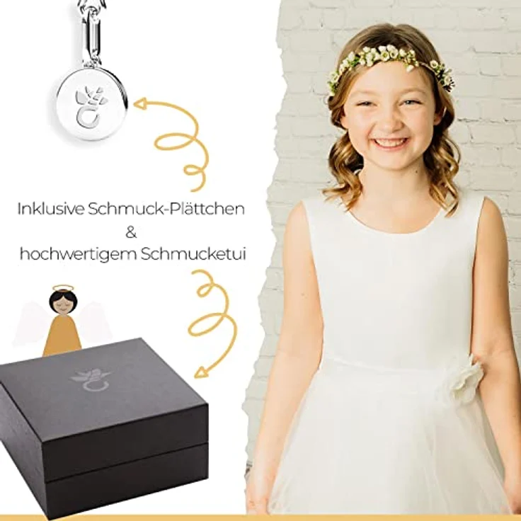 Amoonìc Kreuz Kette Mädchen echt Silber 925, verstellbare 38-42cm, Zirkonia-Stein, personalisierbares Geschenk zur Erstkommunion, Taufe und Konfirmation – Bild 2