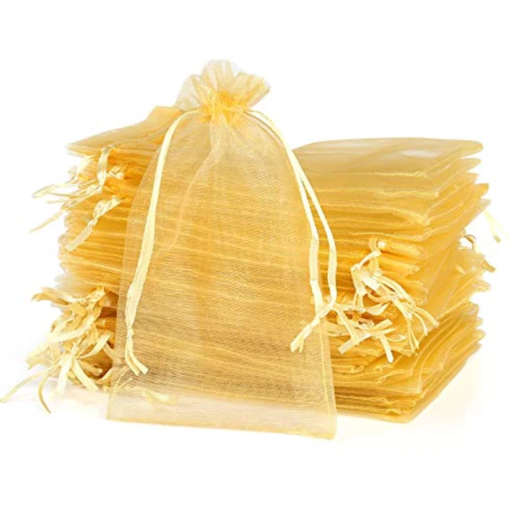 Naler 120 x Organza Geschenktüten, golden, 10 x 15 cm, waschbar, wiederverwendbar für Schmuck und Deko – Bild 1