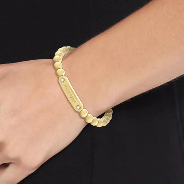 Tommy Hilfiger Jewelry Damen-Armband mit Schmuckperlen, Edelstahl in Gelbgold und Nelkengold, flexibler Stretchverschluss, 6-mm-Perlen – Bild 3