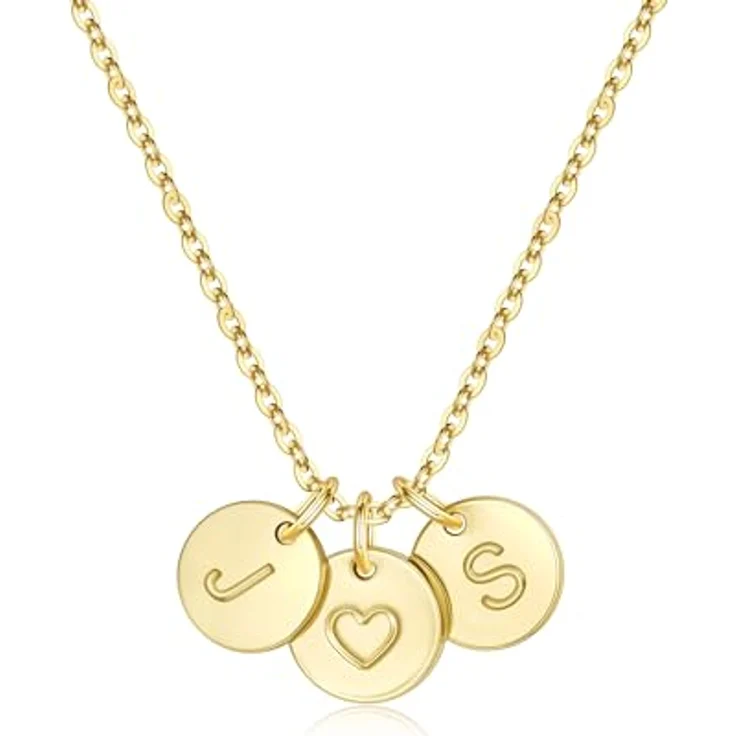 TINGN Herz Halskette Damen, 14K vergoldete Halskette mit 2 Buchstaben S J, 45 cm lange Goldkette für personalisierte Geschenke zum Geburtstag und Jahrestag – Bild 1