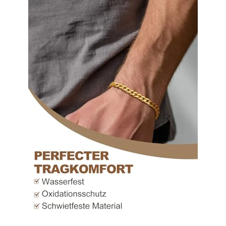 FindChic 5mm Panzerkette Armband Gold, Herren Cuban Armbänder aus Edelstahl, 19cm, robust & oxidationsbeständig, minimalistisches Hip Hop Design – Bild 2