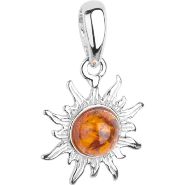 OSTSEE-SCHMUCK Kettenanhänger Sonne aus Sterlingsilber 925 mit Bernstein, 14 mm, 1-tlg, Innendurchmesser 3,2 mm