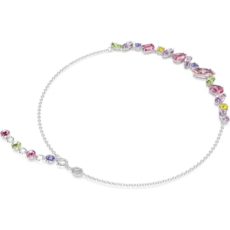 Swarovski Gema Halskette, Rhodinierte Damenkette mit Mehrfarbigen Swarovski Kristallen und Einzigartigem Schliff – Bild 5