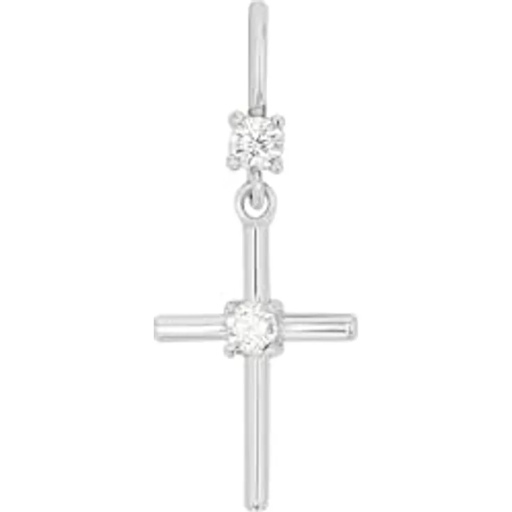 Amor Motivanhänger Kreuz, 925 Sterling Silber Damen Anhänger mit Zirkonia, 1,8 cm, Weiß, kommt in Schmuck Geschenk Box
