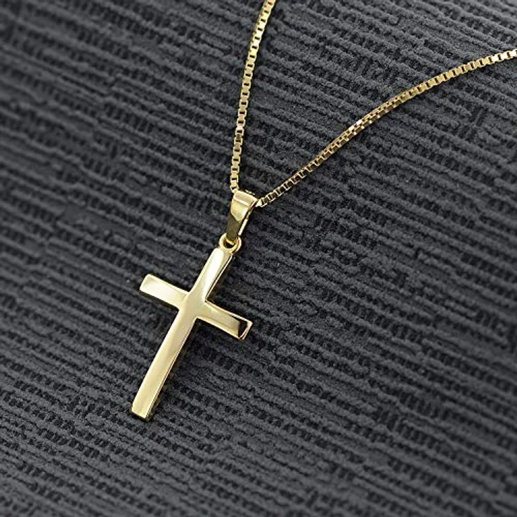 trendor Kreuz 21 mm Gold 585, goldplattierte Silberkette, 40 cm, elegantes Damen-Halskettenset mit Geschenkbox – Bild 3