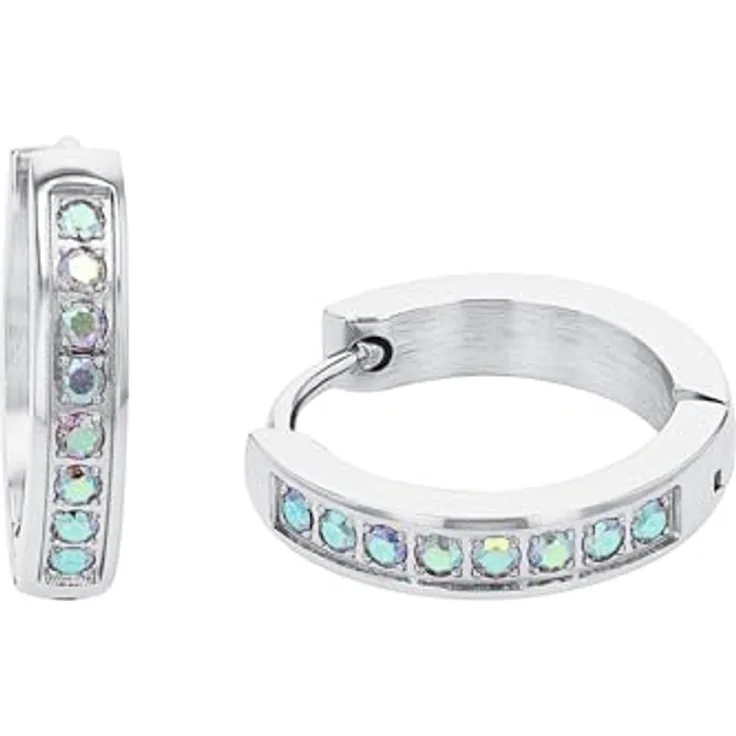 Amor Creolen Damen Ohrschmuck aus Edelstahl mit Zirkonia, 1,6 cm, Silber, in Schmuck Geschenk Box, 2036467