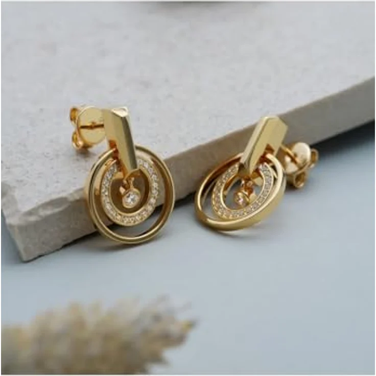 JETTE Damen-Ohrhänger, 925er Silber mit recyceltem Zirkonia, One Size, Gelbgold 32028443 – Bild 3