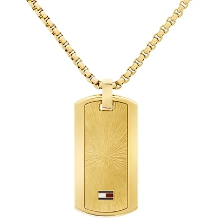 Tommy Hilfiger Jewelry Herren-Halskette aus Gelbgold mit Gravierter Plakette und Karabinerverschluss, 55,88 cm – Bild 2
