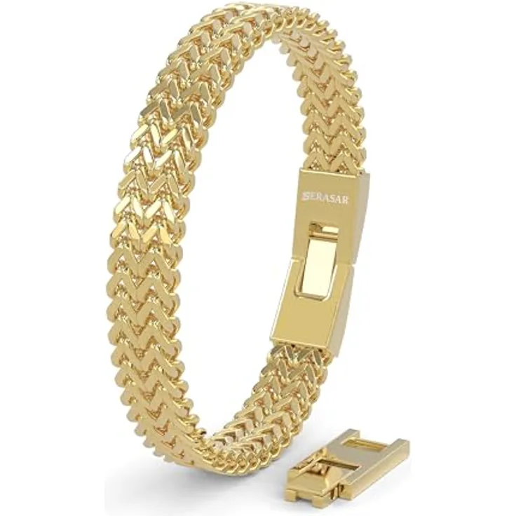 SERASAR Herren Armband Edelstahl Gold, 8mm Breite, 17cm wasserfest, inklusive Schmuckschachtel