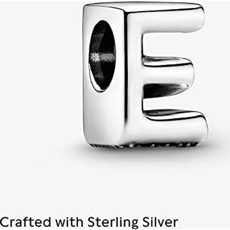 PANDORA Moments Wendbares Alphabet-Charm Buchstabe E, Sterling-Silber mit geprägten Herzen und Perlen, kompatibel mit Armbändern der Moment Kollektion – Bild 3