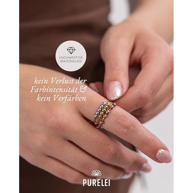 Purelei Fingerring Shade Anxiety, verstellbar, minimalistisch mit 7 beweglichen Kugeln, Gold – Bild 5
