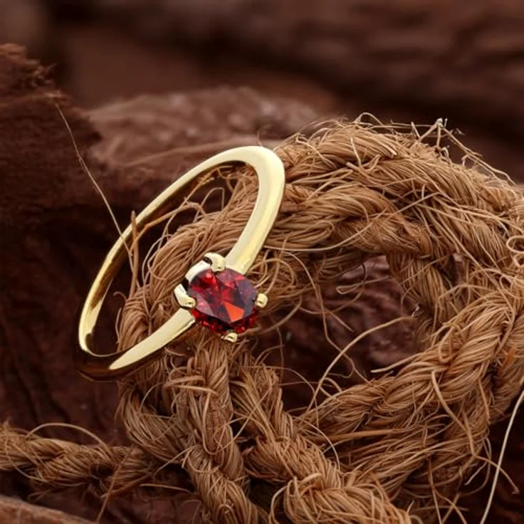 trendor Damenring 333 Gold (8k), Ovaler Zirkonia Granatrot, elegantes Schmuckstück, Ringgröße 56/17,8, hochwertige Geschenkidee – Bild 2