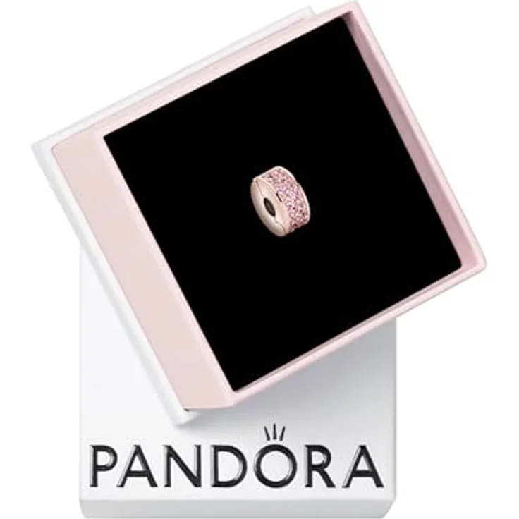 PANDORA Moments Collection, Rosafarbener Pavé Clip aus 14 Karat rosévergoldeter Metalllegierung mit Cubic Zirkonia