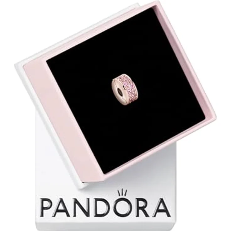 PANDORA Moments Collection, Rosafarbener Pavé Clip aus 14 Karat rosévergoldeter Metalllegierung mit Cubic Zirkonia – Bild 1
