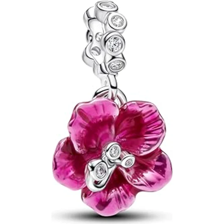 PANDORA Hibiskus Sterling Silver Dangle, mit klaren Zirkonia und pinkfarbener Emaille