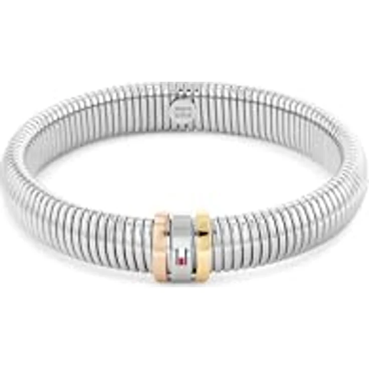 Tommy Hilfiger Jewelry Dehnbarer Armreif für Damen aus Edelstahl, Silber, Golden, Roségold oder Bicolor mit emaillierter Flagge – Bild 1