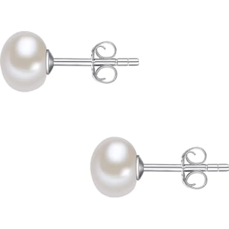 Valero Pearls Damen-Ohrstecker, Hochwertige Süßwasser-Zuchtperlen ca. 7 mm Button in Weiß, 925 Sterling Silber, Elegante Perlenohrringe mit echter Perlenfassung – Bild 3