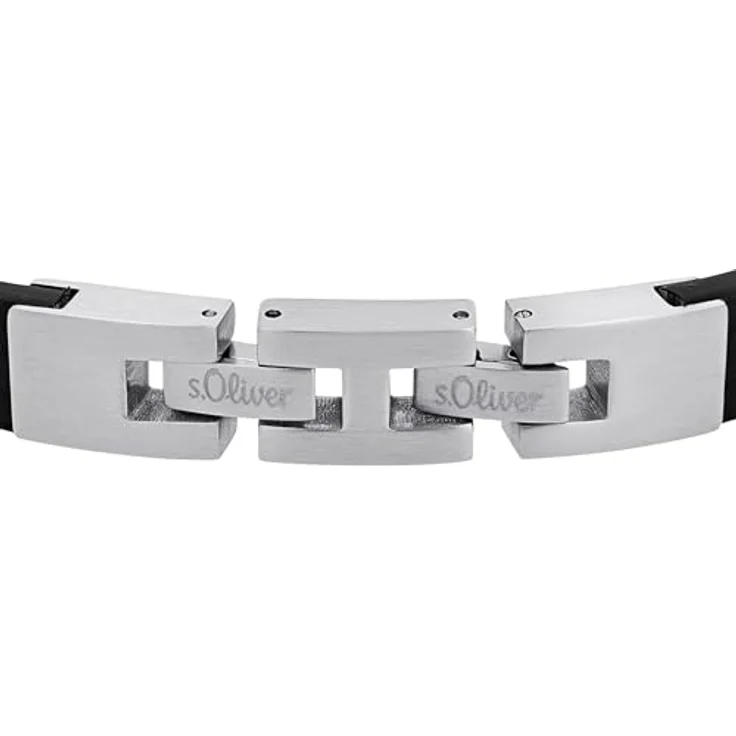 s.Oliver Herren Armband aus Edelstahl und Leder, gravierbare Identplatte, 12 mm breit, in Schmuck Geschenk Box – Bild 3