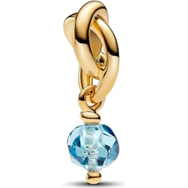 PANDORA Moments Facettierter aquablauer Ewigkeitskreis Charm-Anhänger aus Sterling Silber mit vergoldeter Metalllegierung und künstlichem Kristall, kompatibel mit Moments Armbändern, 763462C03