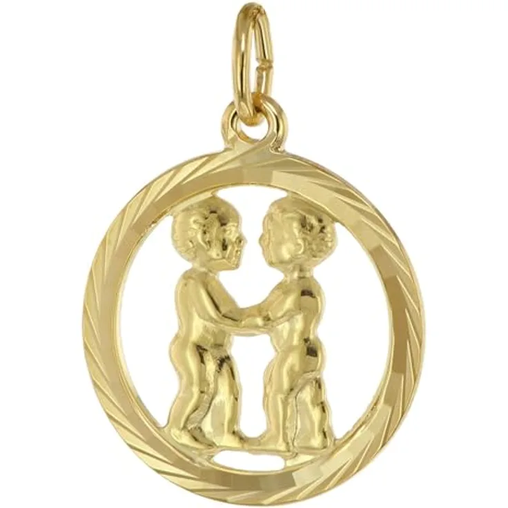 trendor Sternzeichen Zwilling 333 Gold Anhänger Ø 16 mm, eleganter Kettenanhänger aus Echtgold für Damen und Herren, Geschenkbox inklusive, 39000-06