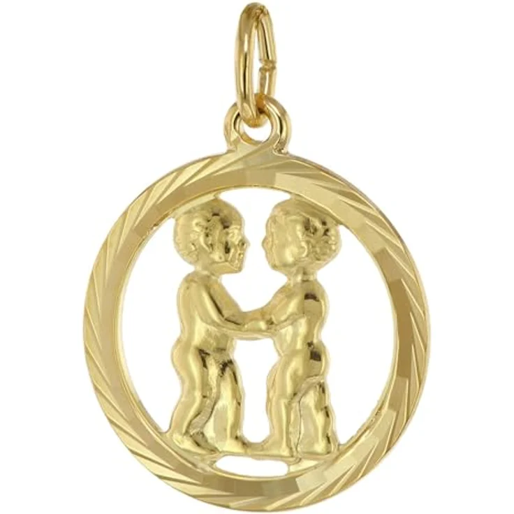 trendor Sternzeichen Zwilling 333 Gold Anhänger Ø 16 mm, eleganter Kettenanhänger aus Echtgold für Damen und Herren, Geschenkbox inklusive, 39000-06 – Bild 1