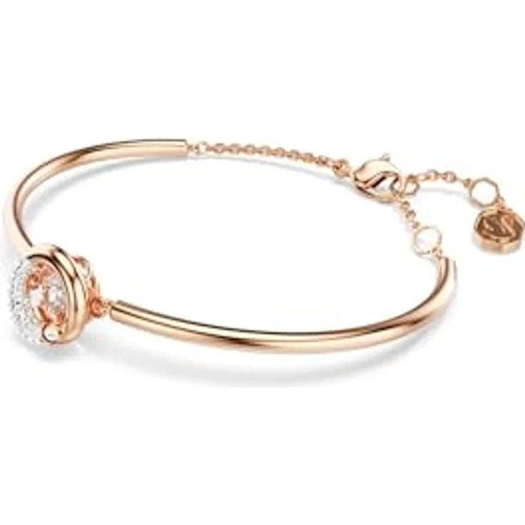 Swarovski Dextera Armreif, Weißes, Rosé Vergoldetes Armband mit Kristallen im Rundschliff und Karabinerverschluss – Bild 2