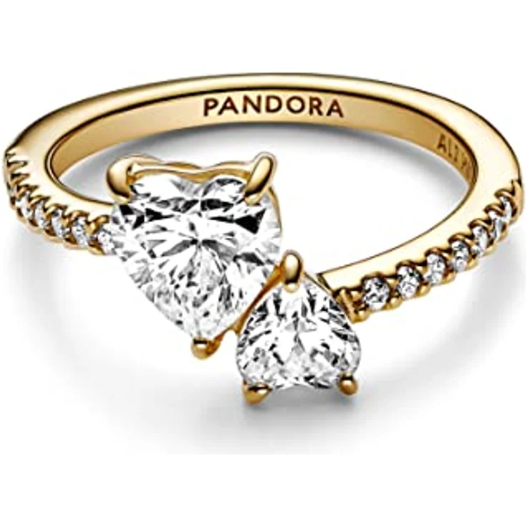Pandora 161198C01 Damenring Doppeltes Funkelndes Herz, goldfarben, mit Zirkonia, aus der Timeless Kollektion – Bild 2