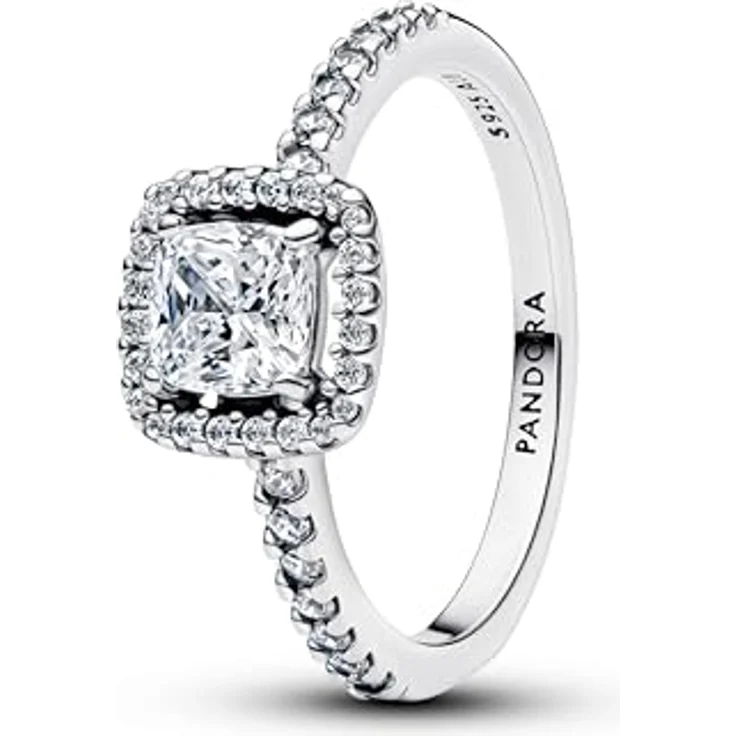 PANDORA Timeless Funkelnder Quadratischer Strahlenkranz Ring aus Sterling Silber mit Zirkonia, Größe: 56, Handgefertigt – Bild 2