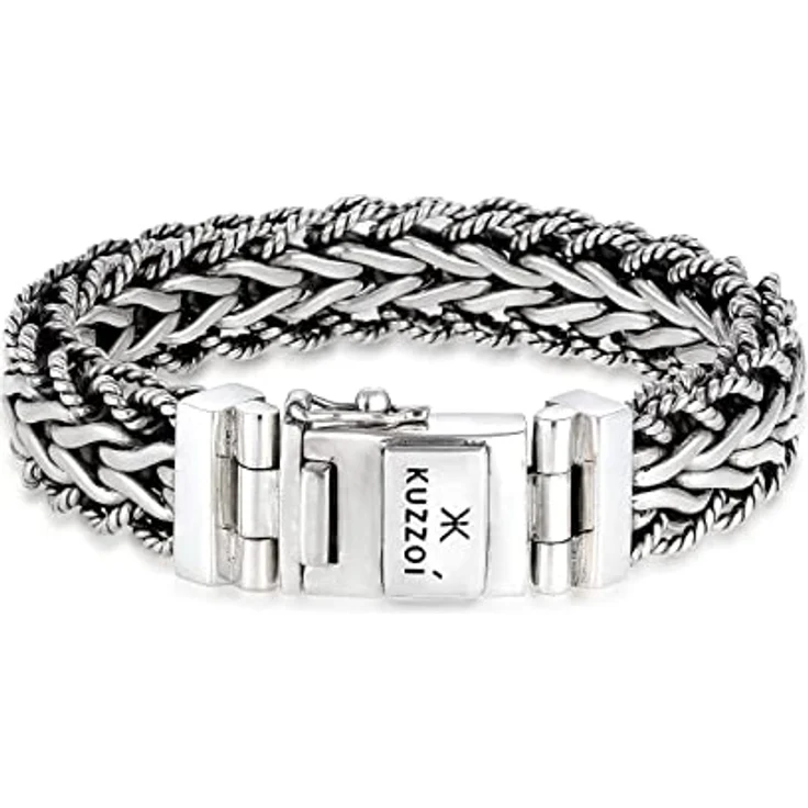 Kuzzoi handgefertigtes Silber Panzer-Armband, 925er Sterling Silber oxidiert, 15mm breit, Kastenverschluss mit Logo Gravur, 21 cm lange, 95 g schwer – Bild 1