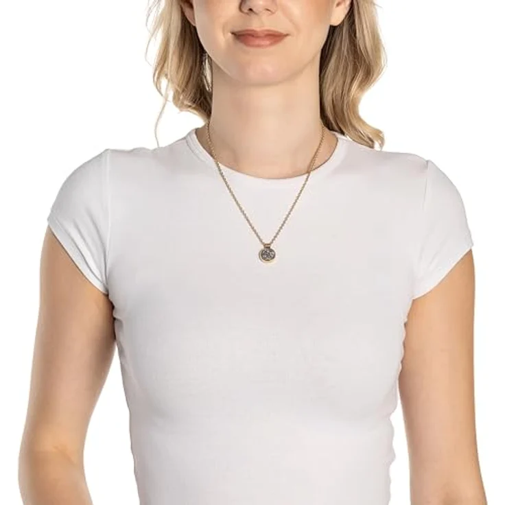 JEWELS BY LEONARDO Halskette Odelle, goldfarbene Weitanker-Kette aus Edelstahl mit runden Anhänger und Achat-Stein, 45-50 cm, Geschenk für Frauen – Bild 3