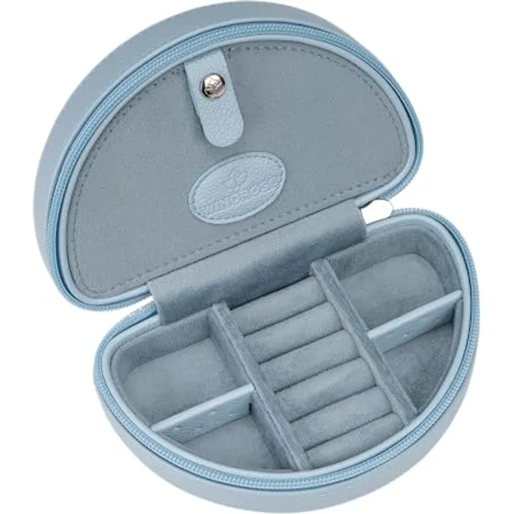 Windrose Kleines RV-Schmucketui Marvella/sky, elegantes Schmucketui aus Feinsynthetik in Lederoptik, handgefertigt, ideal für Reisen und täglichen Gebrauch