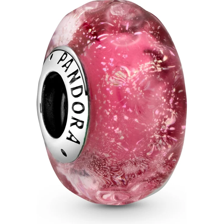 Pandora 798872C00, Silber Bead-Charm aus Muranoglas in Welligem Pink, 13,5 x 7,5 mm