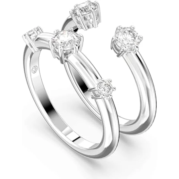 Swarovski Constella Ring-Set, Zwei Rhodinierte Damenringe mit Weißen Swarovski Kristallen – Bild 2