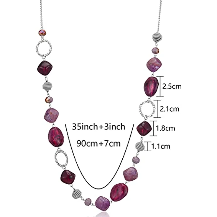 Bulinlin Silber Perlen Lange Kette für Damen, Boho Statement Chain, 35+3 Zoll, versilbert, elegantes Geschenkmotiv – Bild 5