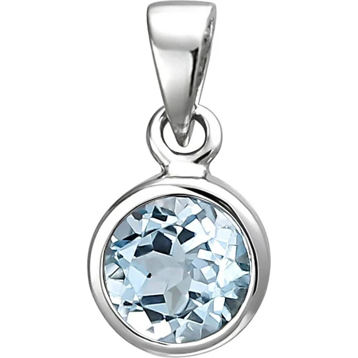 JOBO Kettenanhänger mit Blautopas, 925 Sterlingsilber rhodiniert, Durchmesser 7,4 mm