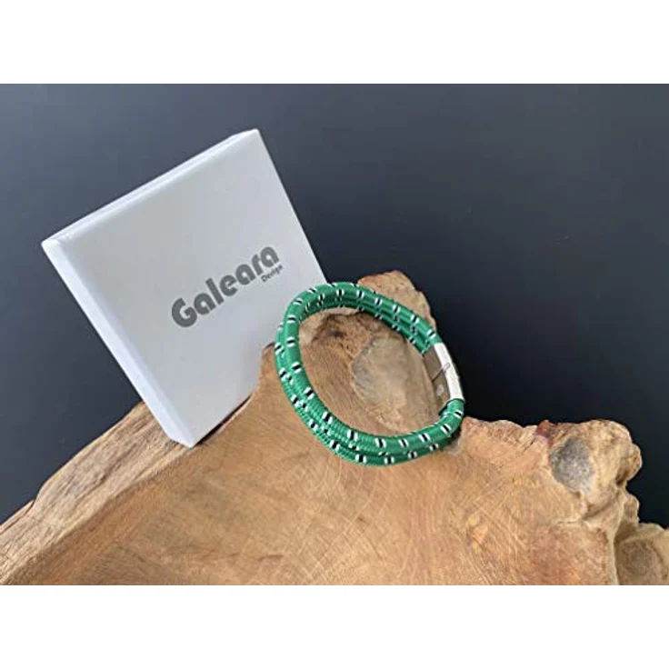 Galeara Noa Segeltau Armband, Geflochtenes Nautisch Armband mit Edelstahl Magnetverschluss, Grün-Weiß, Größe 175 mm – Bild 5