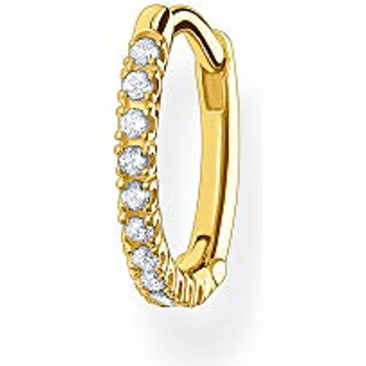 Thomas Sabo Einzel Creole, 925 Sterlingsilber mit weißen Steinen, gold, Clipverschluss, 1,30 cm