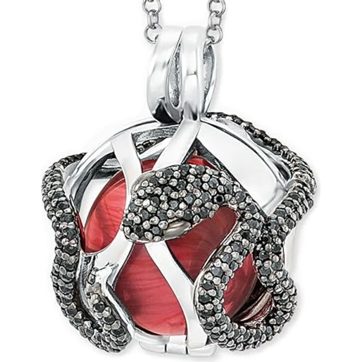 Engelsrufer Damen Halskette ERN-25-EDEN-XS-ZIB, aus Sterling Silber mit rotem Klangkugel-Anhänger und Zirkonia, Karabinerverschluss, Größe: 60+5+5 cm, nickelfrei – Bild 1